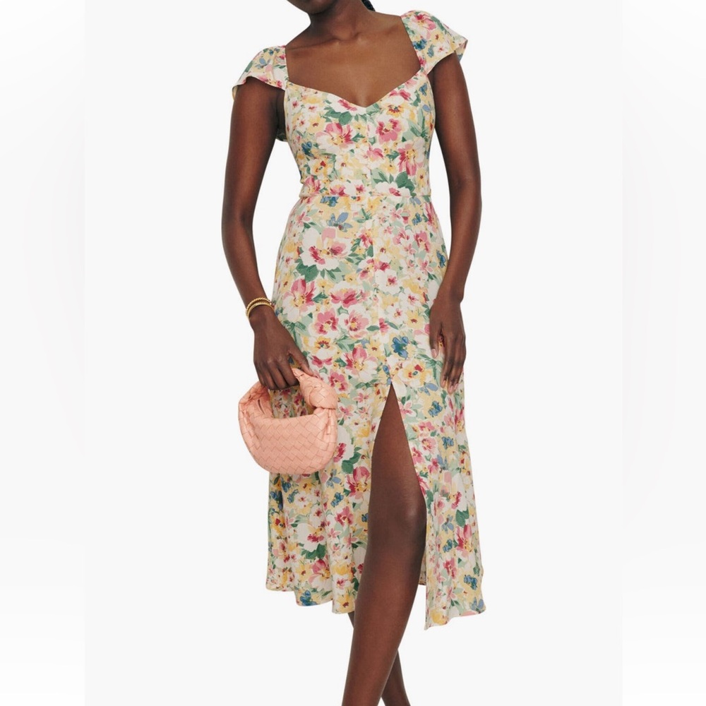 Reformation Baxley Floral Print Flutter
Sleeve Midi Dress